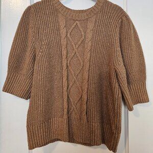 GAP Crewneck Puff-Sleeve Cable Knit Sweater size L in Camel Tan